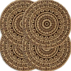 vidaXL Napperons 4 pcs Marron foncé 38 cm Rond Jute