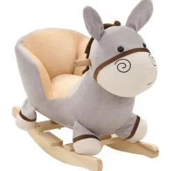 vidaXL Âne à bascule avec dossier Peluche 60x32x55 cm Gris