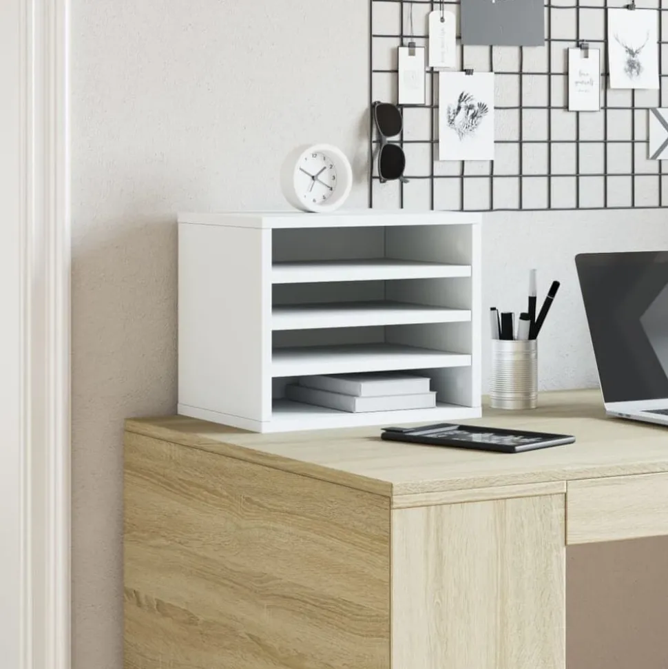 vidaXL Organisateur de bureau blanc 36x26x29,5 cm bois d'ingénierie