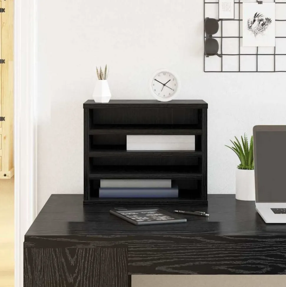 vidaXL Organiseur de bureau Chêne noir 36 x 26 x 29,5 cm