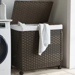 vidaXL Panier à linge avec roulettes marron foncé 60x35x60,5 cm
