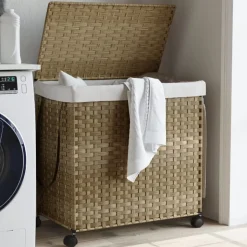 vidaXL Panier à linge avec roulettes 60x35x60,5 cm résine tressée