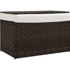 vidaXL Panier à linge avec couvercle marron foncé résine tressée