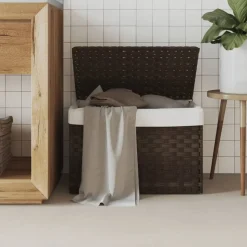 vidaXL Panier à linge avec couvercle marron foncé résine tressée