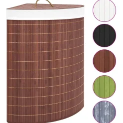 vidaXL Panier à linge d'angle Bambou Marron 60 L