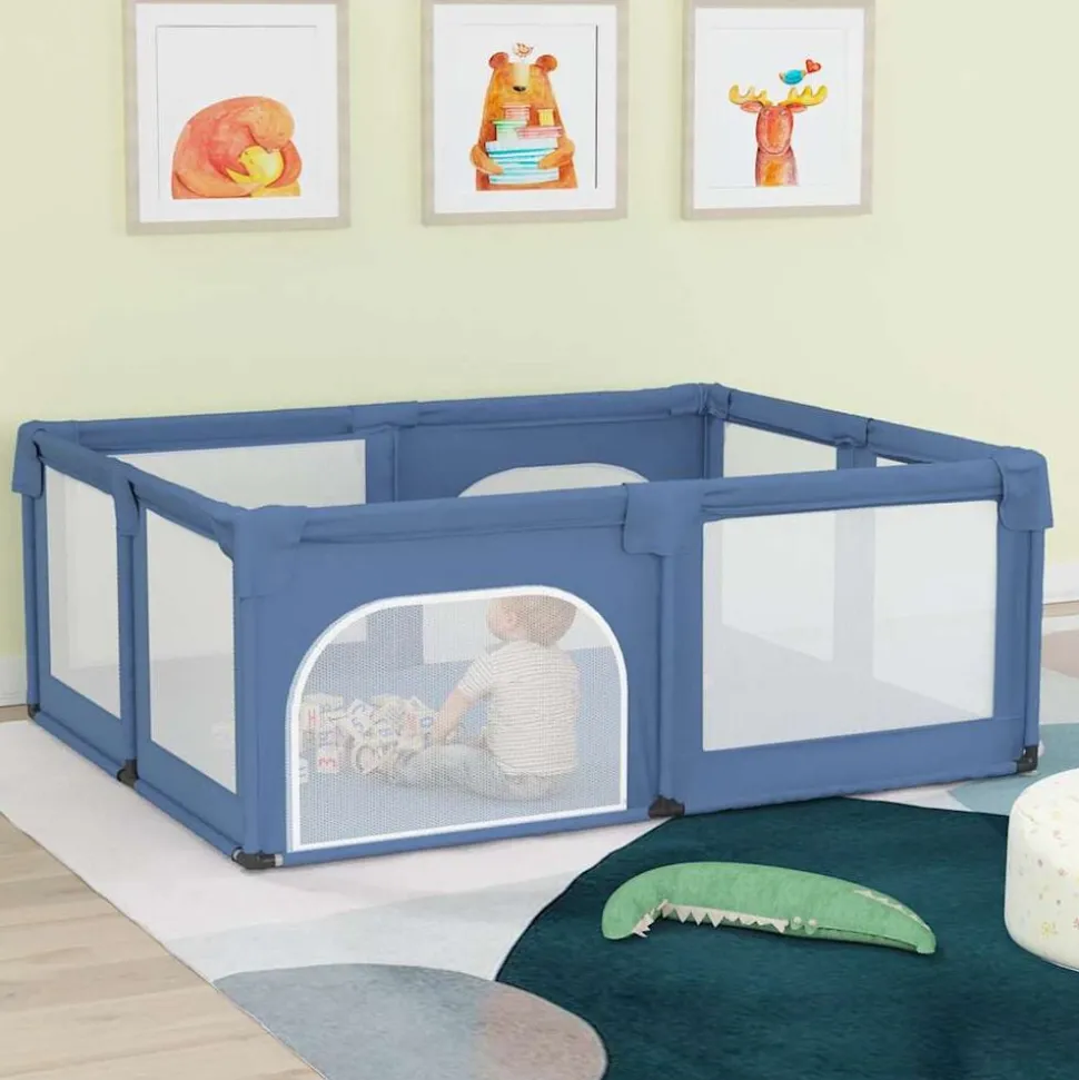 vidaXL Parc pour bébé avec 2 portes Bleu clair Tissu Oxford
