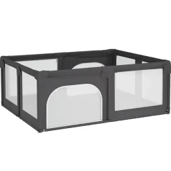 vidaXL Parc pour bébé avec 2 portes Gris foncé Tissu Oxford