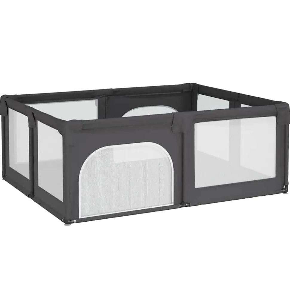vidaXL Parc pour bébé avec 2 portes Gris foncé Tissu Oxford