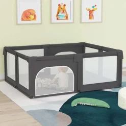 vidaXL Parc pour bébé avec 2 portes Gris foncé Tissu Oxford