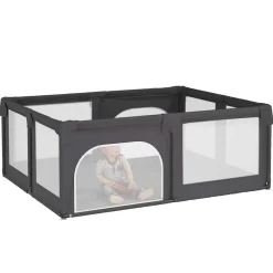 vidaXL Parc pour bébé avec 2 portes Gris foncé Tissu Oxford