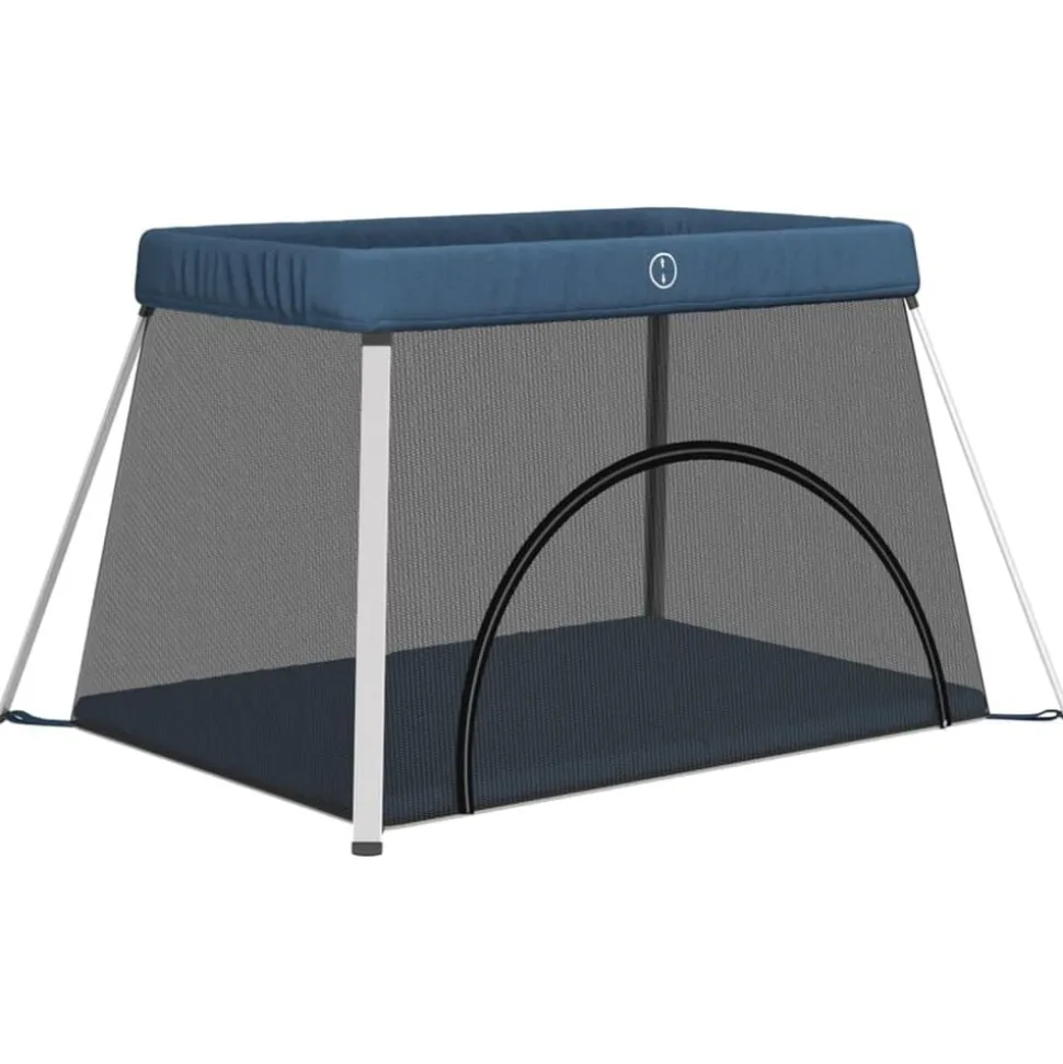 vidaXL Parc pour bébé avec matelas Bleu marine Tissu de lin
