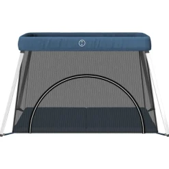 vidaXL Parc pour bébé avec matelas Bleu marine Tissu de lin
