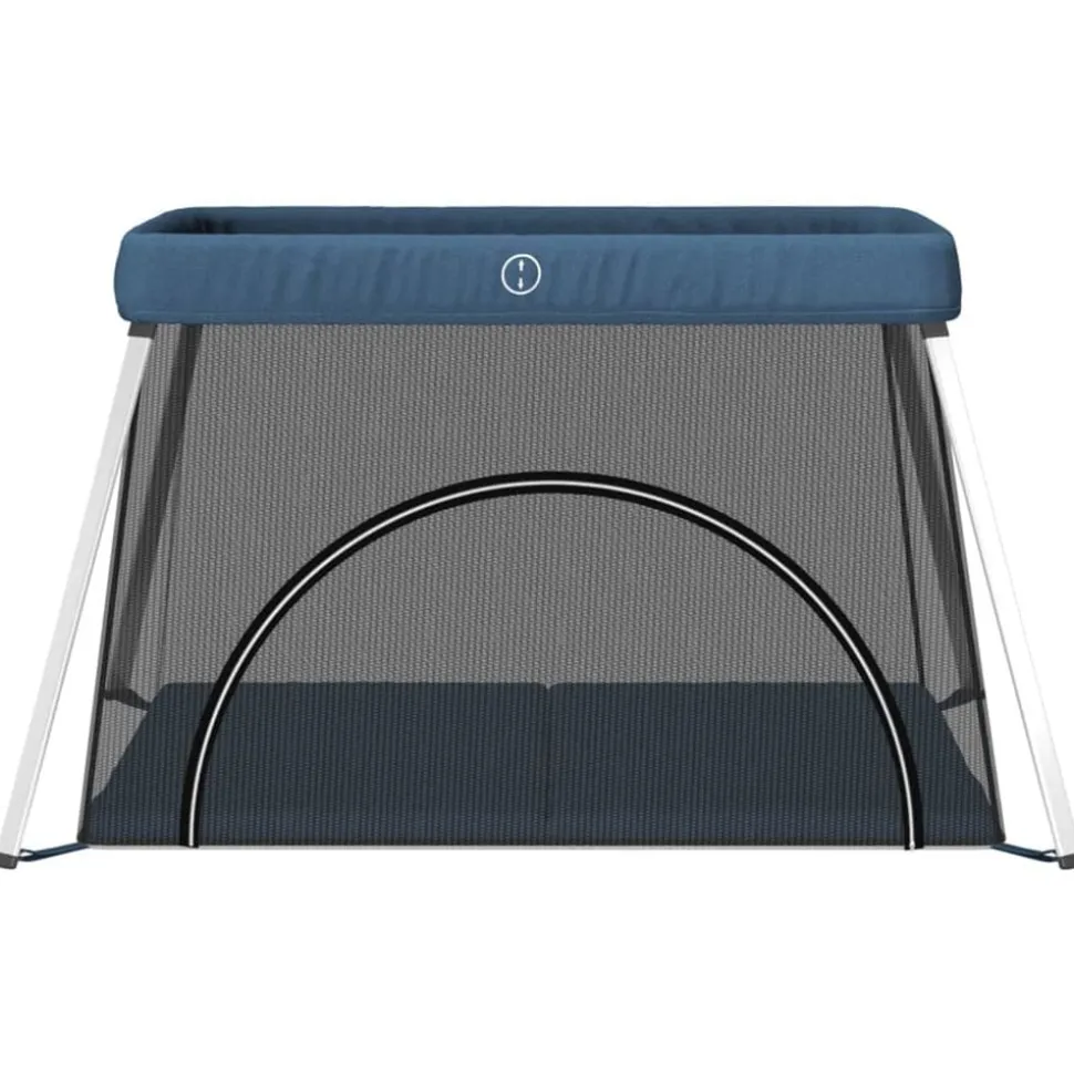 vidaXL Parc pour bébé avec matelas Bleu marine Tissu de lin