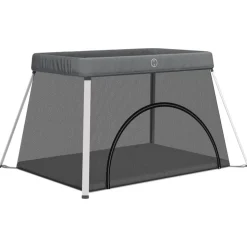 vidaXL Parc pour bébé avec matelas Gris foncé Tissu de lin