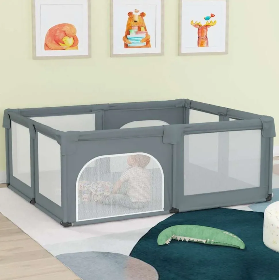 vidaXL Parc pour bébé avec 2 portes Gris clair Tissu Oxford