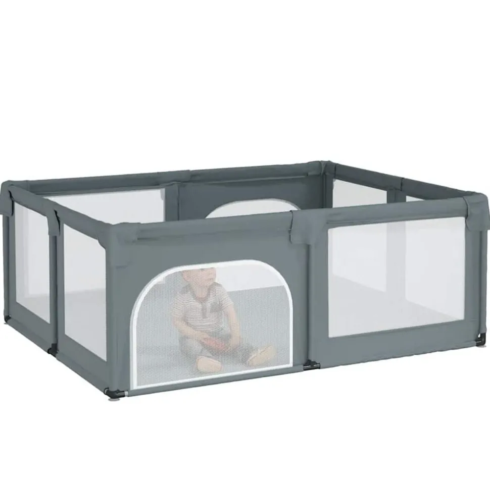 vidaXL Parc pour bébé avec 2 portes Gris clair Tissu Oxford