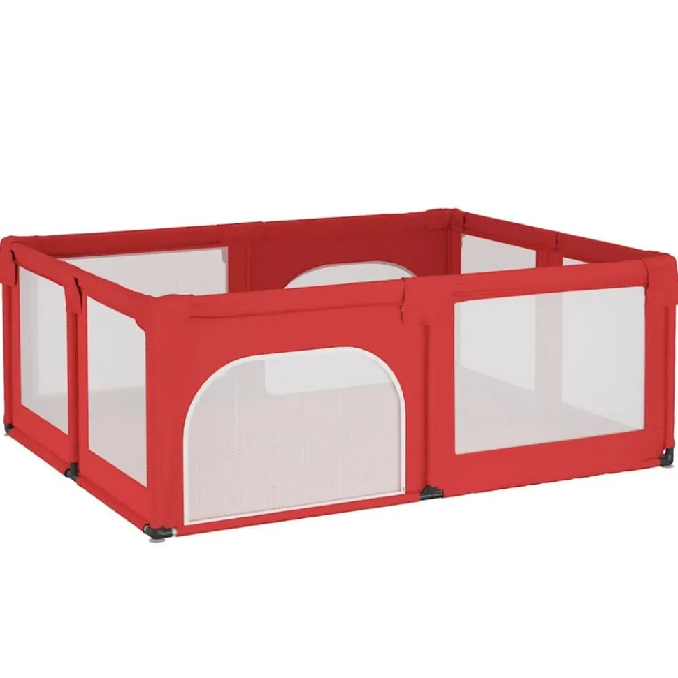 vidaXL Parc pour bébé avec 2 portes Rouge Tissu Oxford