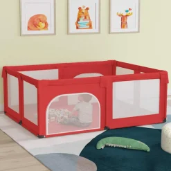 vidaXL Parc pour bébé avec 2 portes Rouge Tissu Oxford