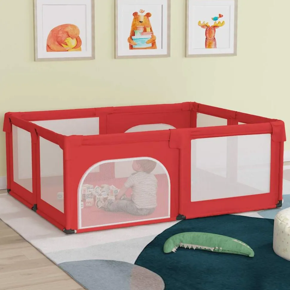 vidaXL Parc pour bébé avec 2 portes Rouge Tissu Oxford