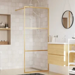 vidaXL Paroi de douche avec verre ESG transparent doré 80x195 cm