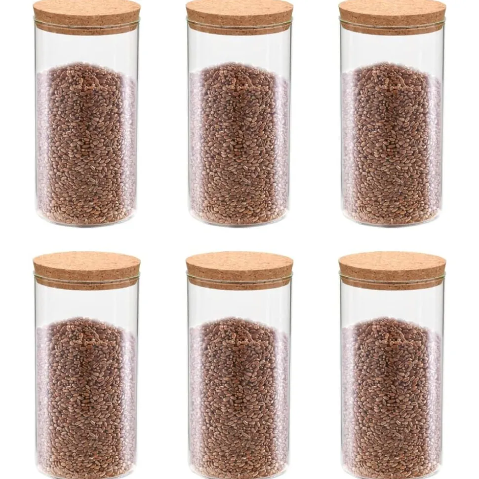 vidaXL 6pcs Pots de conservation en verre et couvercle en liège 1400ml