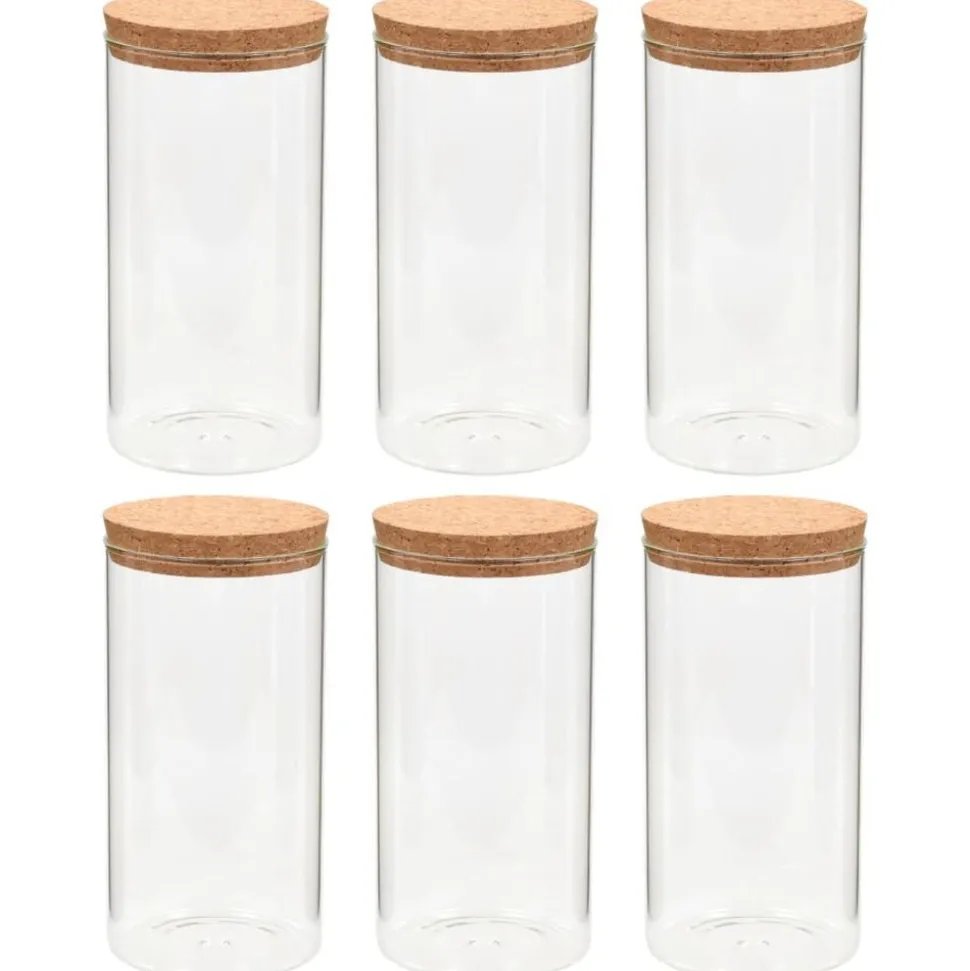 vidaXL 6pcs Pots de conservation en verre et couvercle en liège 1100ml