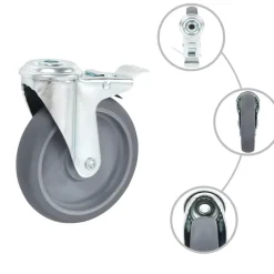 vidaXL 4pcs Roulettes pivotantes à trou de boulon à double frein 125mm