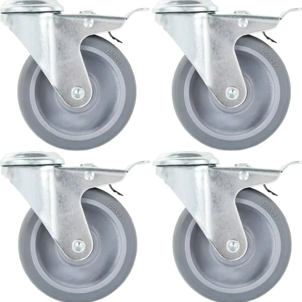 vidaXL 4pcs Roulettes pivotantes à trou de boulon à double frein 100mm