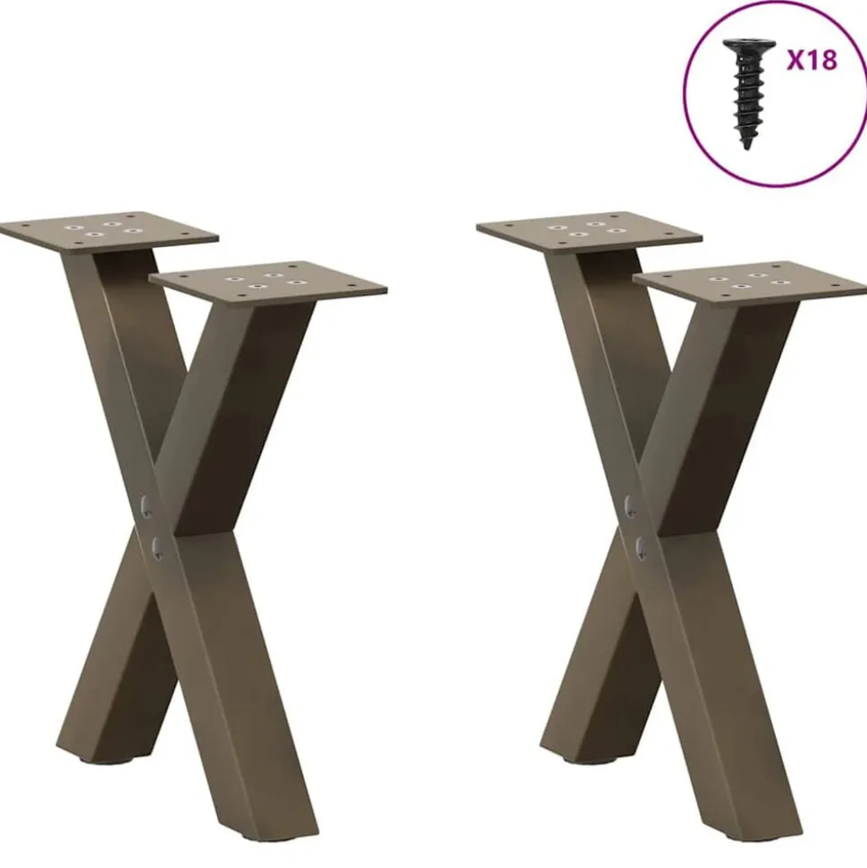 vidaXL Pieds de table basse en forme de X, 2 pièces, acier naturel, 30 x (30-31) cm