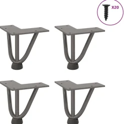 vidaXL Pieds en épingle à cheveux pour table basse 4 pièces Acier naturel 10 cm Acier massif