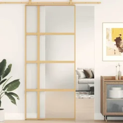 vidaXL Porte coulissante doré 90x205 cm verre ESG dépoli et aluminium