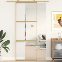 vidaXL Porte coulissante doré 76x205 cm verre ESG clair et aluminium