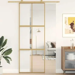 vidaXL Porte coulissante doré 76x205 cm verre ESG clair et aluminium