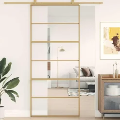 vidaXL Porte coulissante doré 90x205 cm verre ESG clair et aluminium