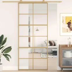vidaXL Porte coulissante doré 90x205 cm verre ESG clair et aluminium