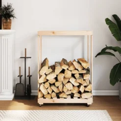 vidaXL Porte-bûches avec roulettes 76,5x40x108 cm bois massif de pin