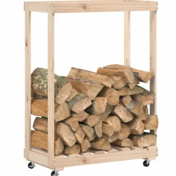 vidaXL Porte-bûches avec roulettes 76,5x40x108 cm bois massif de pin