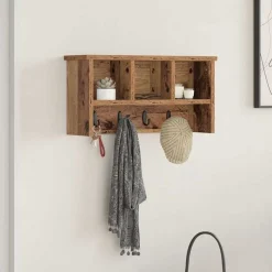vidaXL Porte-manteau mural avec étagère Bois ancien 50 x 16 x 26 cm