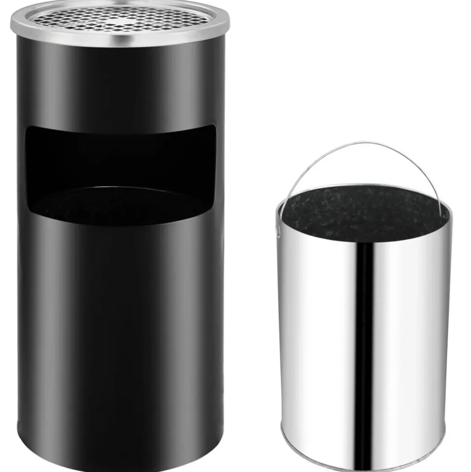 vidaXL Poubelle à cendrier murale Acier 26 L Noir