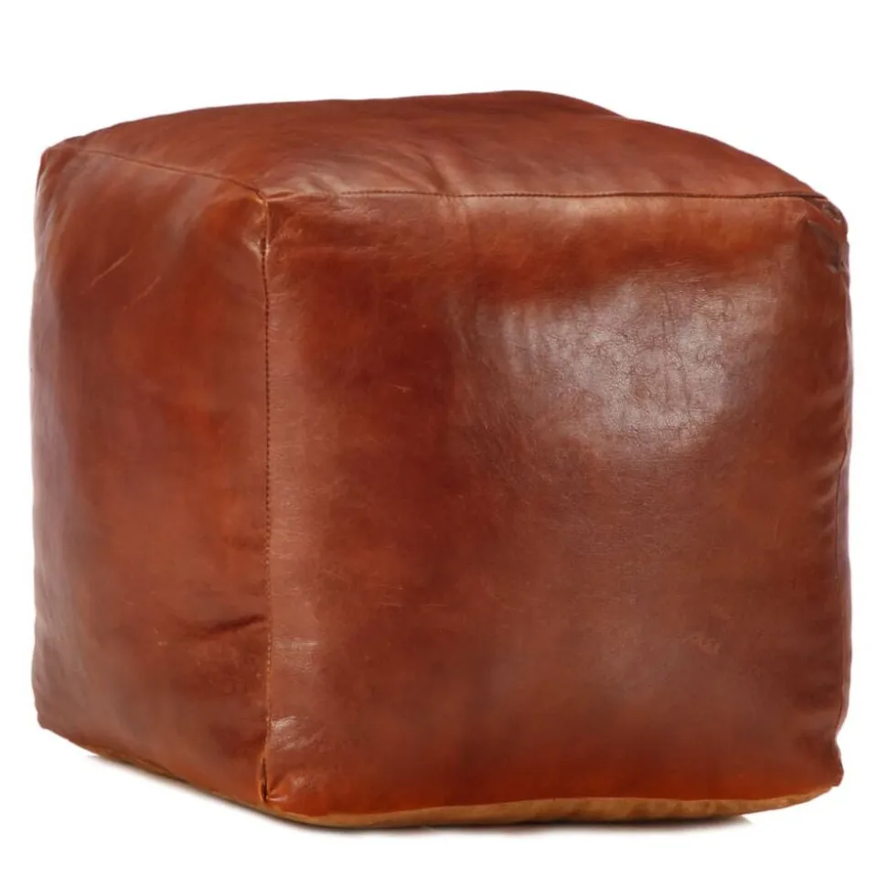 vidaXL Pouf 40 x 40 x 40 cm Brun roux Cuir véritable de chèvre