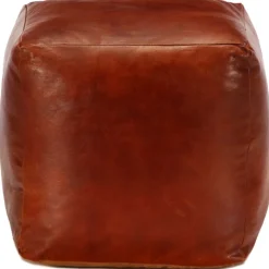 vidaXL Pouf 40 x 40 x 40 cm Brun roux Cuir véritable de chèvre