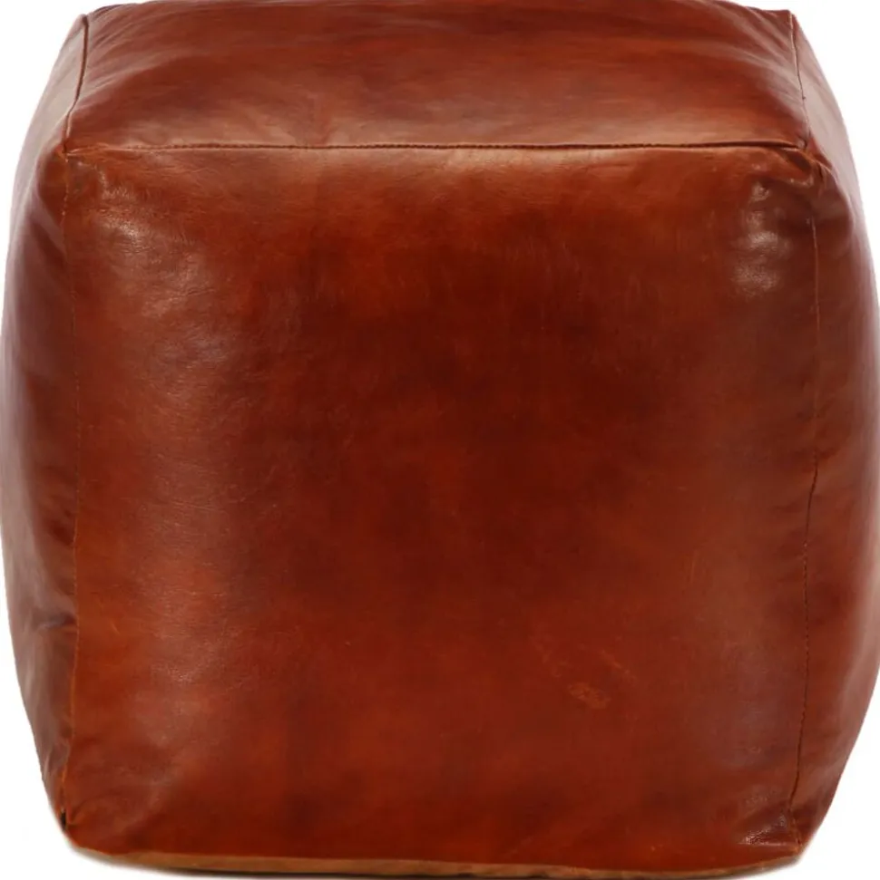 vidaXL Pouf 40 x 40 x 40 cm Brun roux Cuir véritable de chèvre