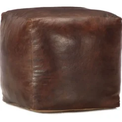 vidaXL Pouf 40 x 40 x 40 cm Marron foncé Cuir véritable de chèvre