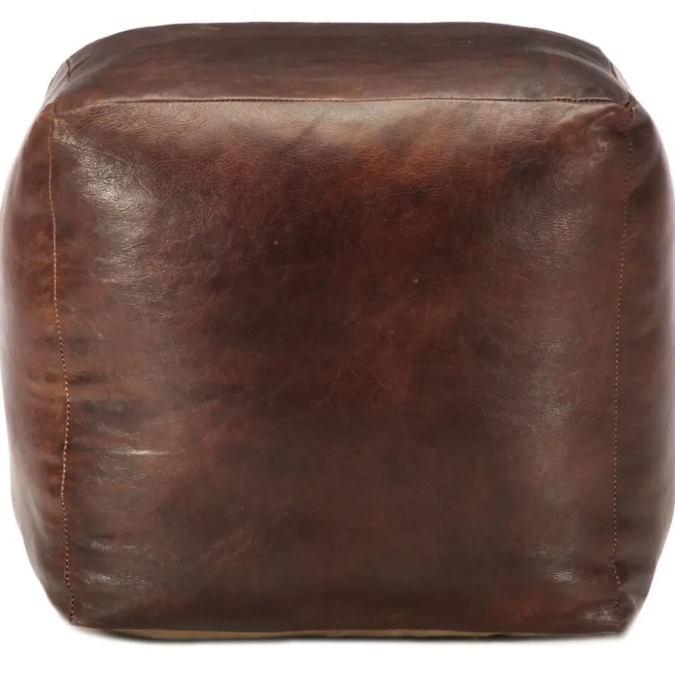 vidaXL Pouf 40 x 40 x 40 cm Marron foncé Cuir véritable de chèvre