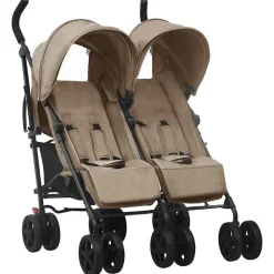 vidaXL Poussette à deux places Taupe Acier