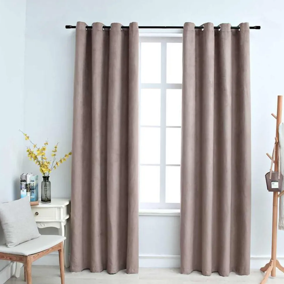 vidaXL Rideaux occultants avec anneaux en métal 2 pcs Taupe 140x175 cm