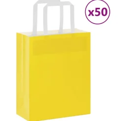 vidaXL Sacs en papier 50 pcs avec poignées jaune 18x8x22 cm