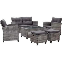 vidaXL Salon de jardin 6 pcs avec coussins Résine tressée Gris foncé