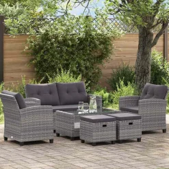 vidaXL Salon de jardin 6 pcs avec coussins Résine tressée Gris foncé