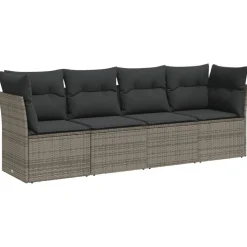 vidaXL Salon de jardin 4 pcs avec coussins gris résine tressée